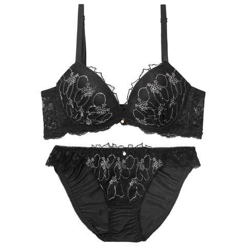 10/24新作!【EFサイズ】ノーブルシアーブロッサム育乳ブラジャー&フルバックショーツ [推し](ブラック-E70/ショーツM)