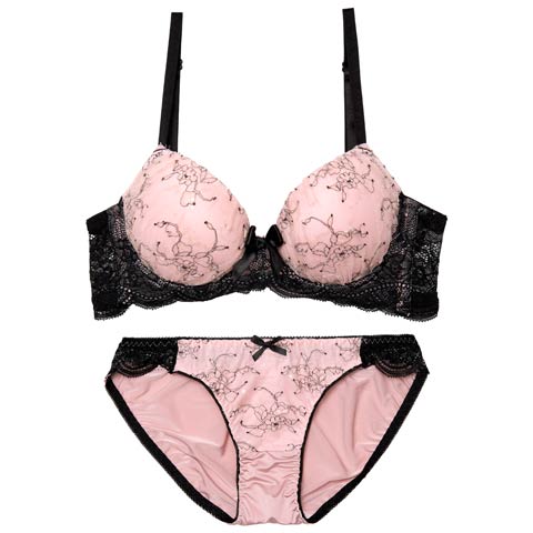 3/4新作!スウィートシャイニーレース育乳脇高ブラジャー&フルバックショーツ[推し][人気](ピンク-A70/ショーツM)