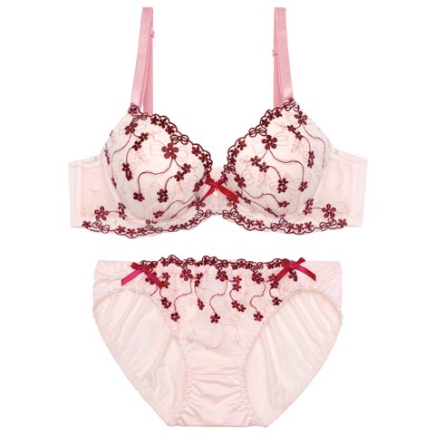 1/28新作!スウィートディッツィエンブロイダリーブラジャー＆フルバックショーツ[推し][人気](ピンク-A70/ショーツM)