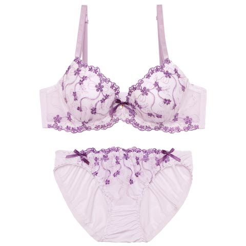 1/28新作!スウィートディッツィエンブロイダリーブラジャー＆フルバックショーツ[推し][人気](パープル-A70/ショーツM)