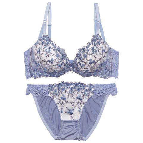 3/9新作!クリスタルブロッサム育乳脇高ブラジャー＆フルバックショーツ[推し][人気](ブルー-A65/ショーツM)
