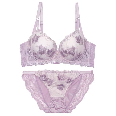 2/23新作!エレガンスシアーフルール育乳脇高ブラジャー&フルバックショーツ［激売れ］(パープル-A65/ショーツM)