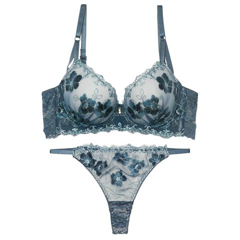 2/23新作!【Tバック】エレガンスシアーフルール育乳脇高ブラジャー&バック透けTバックショーツ［激売れ］(グリーン-A65/ショーツM)