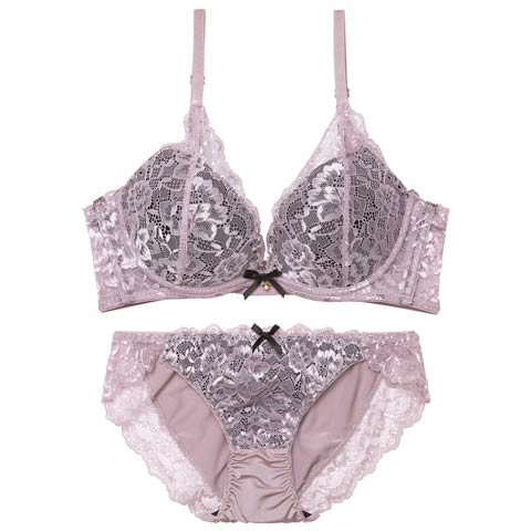 1/7新作!【EFサイズ】【かとゆり着用】エレガントオールレーシィ育乳脇高ブラジャー&フルバックショーツ[推し](パープル-E65/ショーツM)