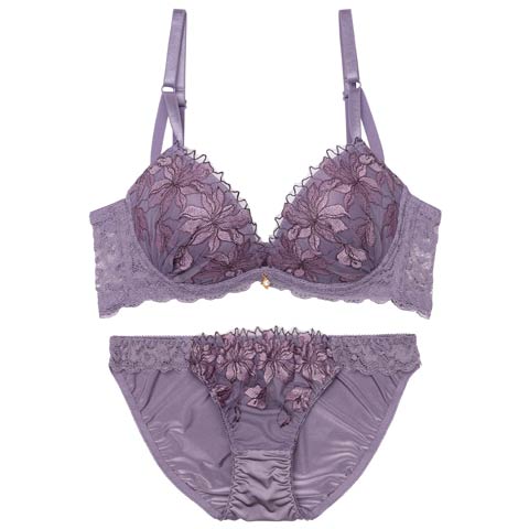 1/21新作!ミステリアスブロッサムレーシィ育乳脇高ブラジャー＆フルバックショーツ[推し][人気](パープル-A70/ショーツM)