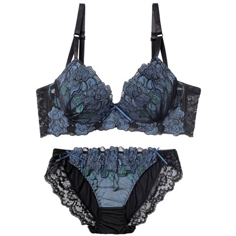 12/8新作!【EFサイズ】【三上悠亜着用】ゴージャスディープローズ育乳脇高ブラジャー&フルバックショーツ[推し](ブルー-E65/ショーツM)