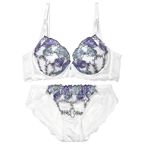 3/27新作!ルミナスローズエンブロイダリー育乳脇高ブラジャー&フルバックショーツ[推し][人気](ホワイト-A70/ショーツM)
