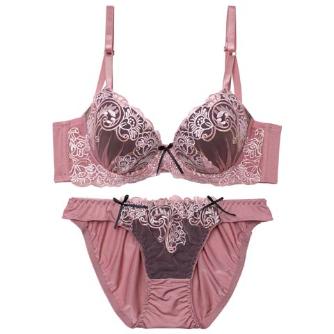 2/11新作!ノワールエンブロイダリー育乳脇高ブラジャー&フルバックショーツ[推し][人気](ピンク-A70/ショーツM)