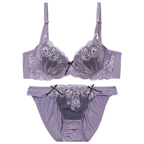2/11新作!ノワールエンブロイダリー育乳脇高ブラジャー&フルバックショーツ[推し][人気](パープル-A70/ショーツM)