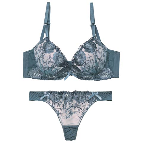 1/23新作!【Tバック】【三上悠亜着用】ローズチュールレース育乳脇高ブラジャー&Tバックショーツ[推し][人気](グリーン-A65/ショーツM)