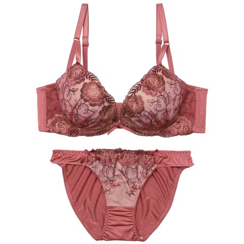 1/23新作!【EFサイズ】【三上悠亜着用】ローズチュールレース育乳脇高ブラジャー&フルバックショーツ[推し](ローズ-E65/ショーツM)