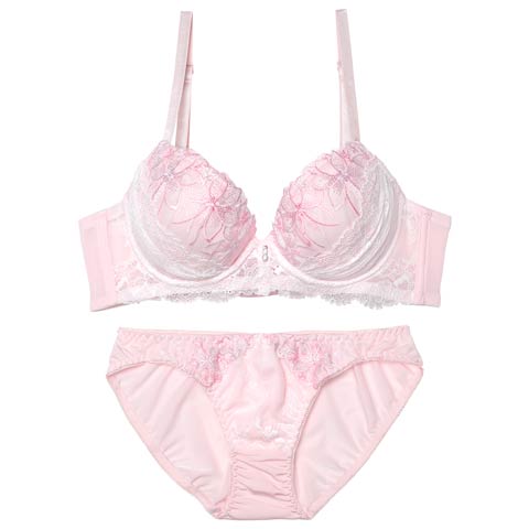 2/27新作!パステルフルールレース育乳脇高ブラジャー&フルバックショーツ[推し][人気](ピンク-A70/ショーツM)