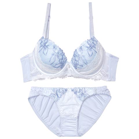 2/27新作!パステルフルールレース育乳脇高ブラジャー&フルバックショーツ[推し][人気](サックス-A70/ショーツM)