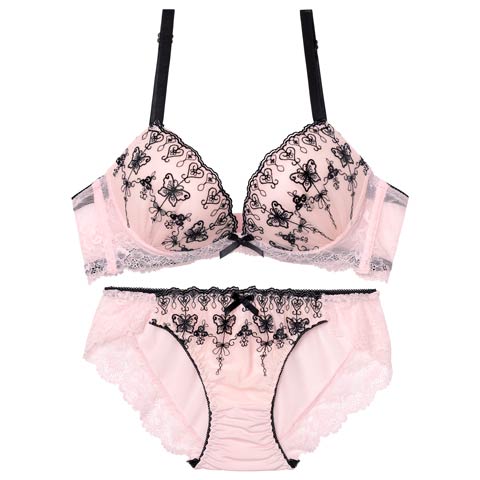 3/2新作!パステルガーリーバタフライ育乳脇高ブラジャー&フルバックショーツ[推し][人気](ピンク-A70/ショーツM)