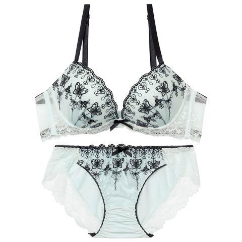 3/2新作!パステルガーリーバタフライ育乳脇高ブラジャー&フルバックショーツ[推し][人気](ミント-A70/ショーツM)