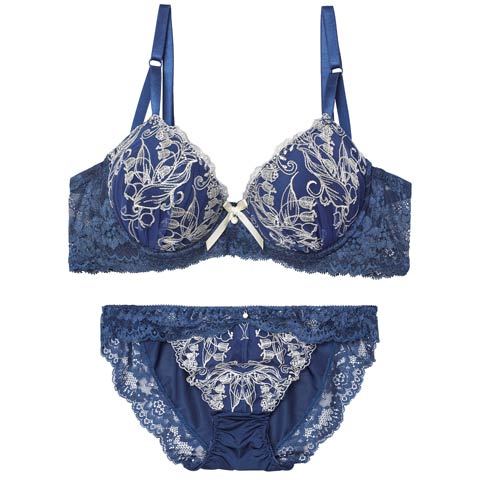 2/11新作!エレガントピュアリリー育乳脇高ブラジャー&フルバックショーツ[推し][人気](ネイビー-A70/ショーツM)