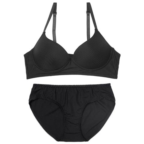 10/27新作!【ノンワイヤー】シンプルリブストレッチブラジャー&フルバックショーツ[推し][人気](ブラック-M)