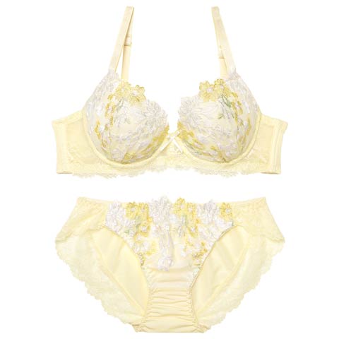 11/19新作!ドリーミングパステルフルールブラジャー&フルバックショーツ[推し][人気](イエロー-A70/ショーツM)