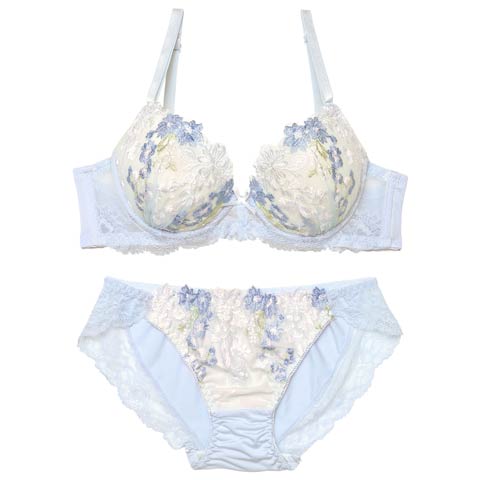 11/19新作!【EFサイズ】ドリーミングパステルフルールブラジャー&フルバックショーツ[推し](ブルー-E70/ショーツM)