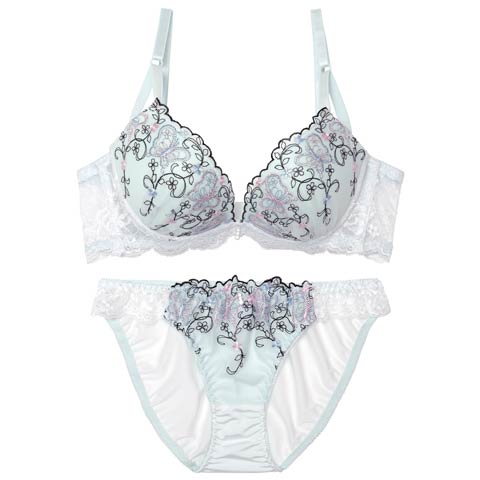 4/22新作!メロウフルールバタフライ育乳脇高ブラジャー&フルバックショーツ[推し][人気](サックス-A65/ショーツM)