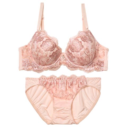 3/25新作!メロウブルームエンブロイダリーブラジャー&フルバックショーツ[推し](ピンク-A70/ショーツM)