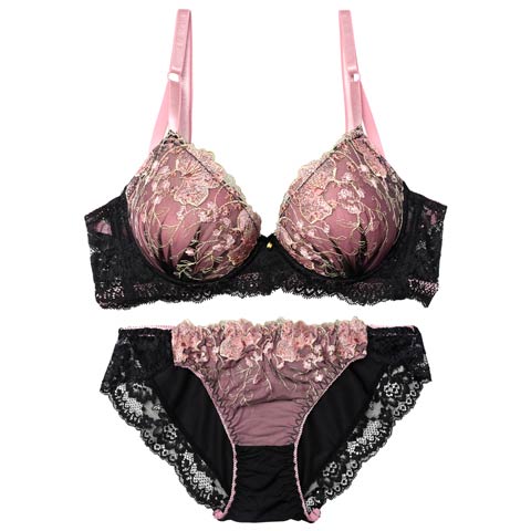 3/30新作!グロッシーブルームレーシィ育乳脇高ブラジャー&フルバックショーツ[推し][人気](ピンク-A65/ショーツM)