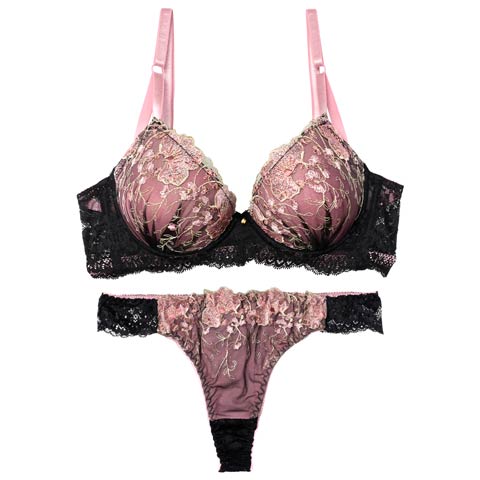 3/30新作!【Tバック】グロッシーブルームレーシィ育乳脇高ブラジャー&バック透けTバックショーツ[推し][人気](ピンク-A65/ショーツM)