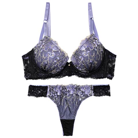 3/30新作!【Tバック】グロッシーブルームレーシィ育乳脇高ブラジャー&バック透けTバックショーツ[推し][人気](ブルー-A65/ショーツM)