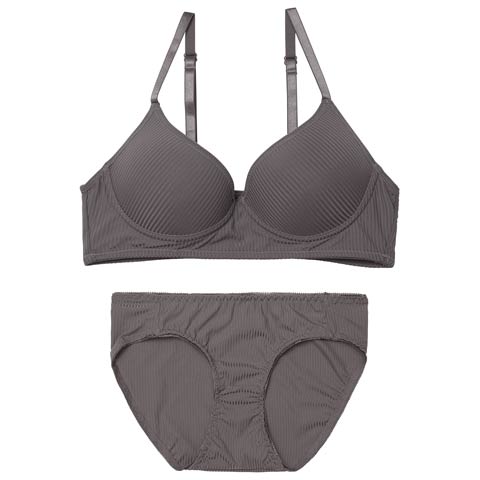 4/20新作!【ノンワイヤー】リラックスリブブラジャー&フルバックショーツ[推し][人気](チャコール-M)