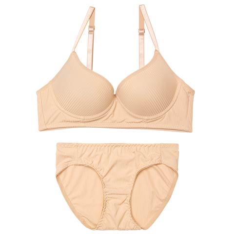 4/20新作!【ノンワイヤー】リラックスリブブラジャー&フルバックショーツ[推し][人気](ベージュ-M)