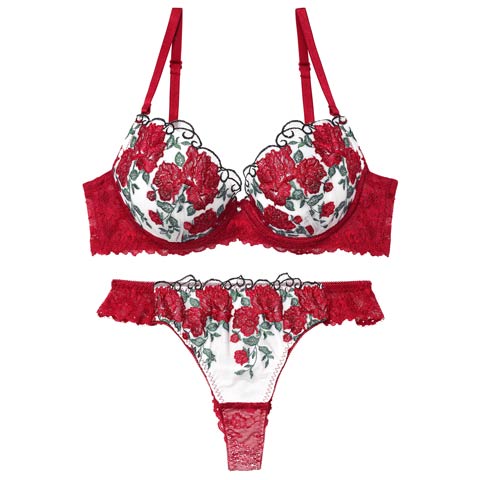 4/17新作!【Tバック】グラマラス ブライトフラワーブラジャー&バック透けTバックショーツ[推し](レッド-A65/ショーツM)