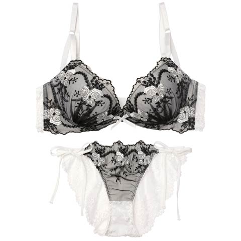 4/3新作!ミスティシアーロゼ育乳脇高ブラジャー&サイド紐バック透けフルバックショーツ[推し](ホワイト-A65/ショーツM)