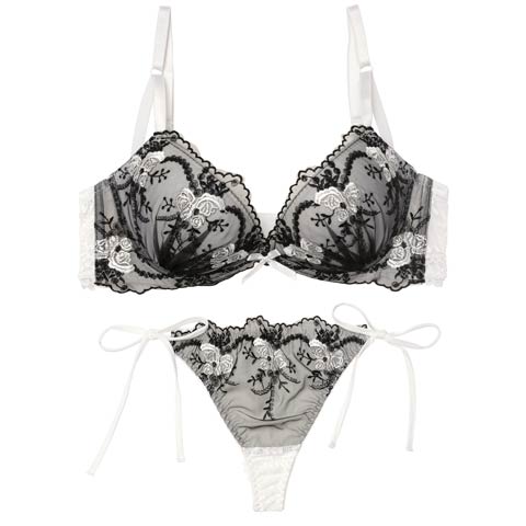 4/3新作!【Tバック】ミスティシアーロゼ育乳脇高ブラジャー&サイド紐バック透けTバックショーツ[推し](ホワイト-A65/ショーツM)