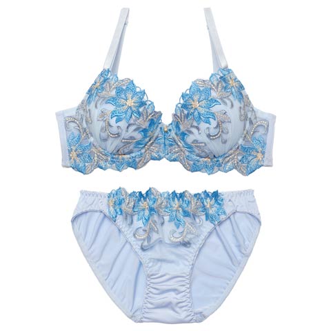 2/20新作!スウィートプレシャスフラワーブラジャー&フルバックショーツ[推し][人気](ブルー-A70/ショーツM)