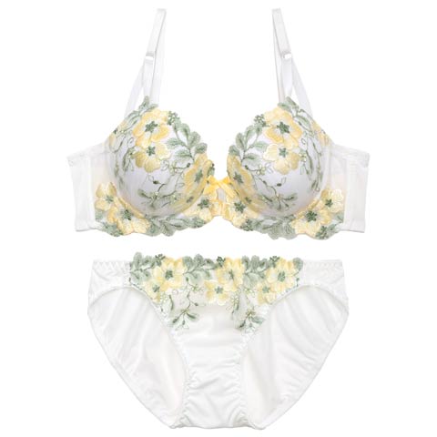 4/8新作!フェアリーテイルフラワー育乳脇高ブラジャー&フルバックショーツ[推し][人気](ホワイト-A70/ショーツM)