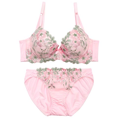4/8新作!【EFサイズ】フェアリーテイルフラワー育乳脇高ブラジャー&フルバックショーツ[推し](ピンク-E70/ショーツM)