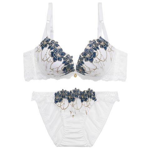 4/1新作!ロイヤルチェインローズ育乳脇高ブラジャー&フルバックショーツ[推し](ホワイト-A70/ショーツM)