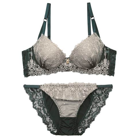 4/20新作!ノーブルシャンデリア育乳脇高ブラジャー&バック透けフルバックショーツ[推し][人気](グリーン-A70/ショーツM)