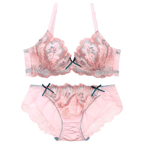 4/15新作!フェミニンエレガンスフラワー育乳脇高ブラジャー&フルバックショーツ[推し][人気](ピンク-A70/ショーツM)