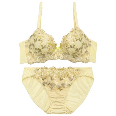 4/1新作!スウィーティブルーム育乳脇高ブラジャー&フルバックショーツ[推し](イエロー-A70/ショーツM)