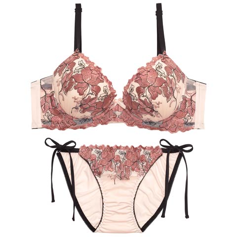 4/6新作!【三上悠亜着用】グロリアスブルーミング育乳脇高ブラジャー&サイド紐フルバックショーツ[推し][人気](ピンク-A65/ショーツM)