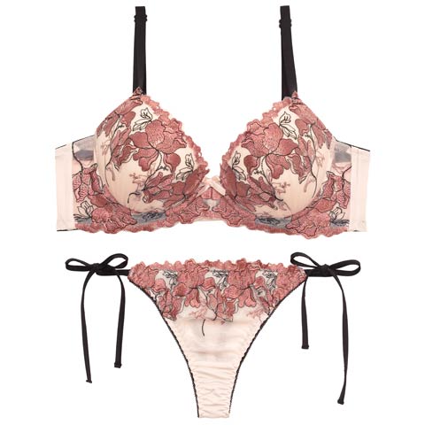 4/6新作!【Tバック】【三上悠亜着用】グロリアスブルーミング育乳脇高ブラジャー&サイド紐Tバックショーツ[推し][人気](ピンク-A65/ショーツM)