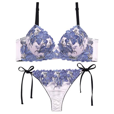 4/6新作!【Tバック】【三上悠亜着用】グロリアスブルーミング育乳脇高ブラジャー&サイド紐Tバックショーツ[推し][人気](ブルー-A65/ショーツM)