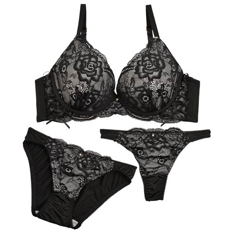 【3点セット】【GHIサイズ】ブラジャー&フルバックショーツ&Tバックショーツ(グレー-G65/ショーツM)