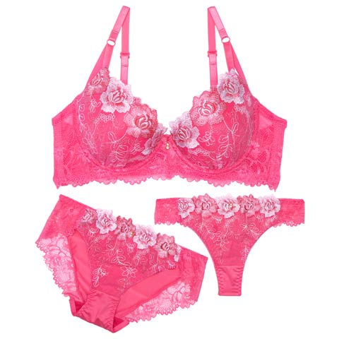 6/30新作!【GHIサイズ】【3点セット】【三上悠亜着用】ノーブルフローラルレースブラジャー&フルバック&Tバックショーツ[推し](ローズ-G65/ショーツM)