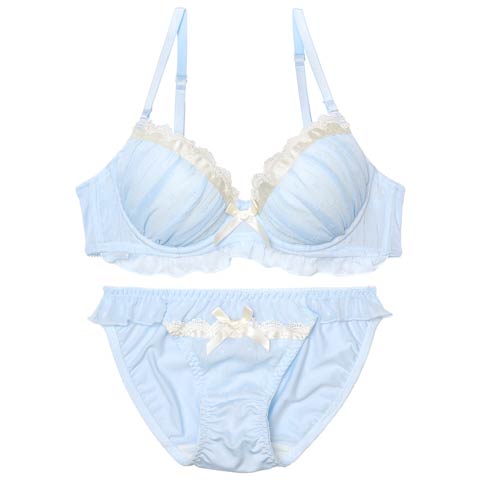 ロマンティックラメストライプブラジャー&フルバックショーツ[推し][人気](サックス-A70/ショーツM)