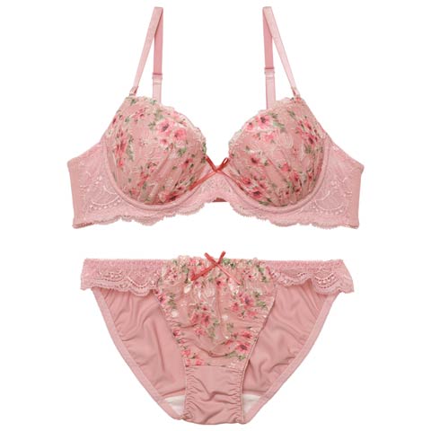 ピュアレース水彩フラワーブラジャー&フルバックショーツ[推し][人気](ピンク-A70/ショーツM)