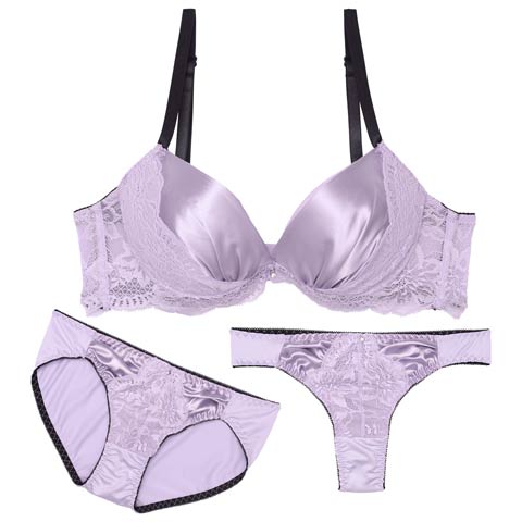 7/30新作!【GHサイズ】【3点セット】グレイスフルサテンレース育乳ブラジャー&フルバック&Tバックショーツ[推し](パープル-G65/ショーツM)