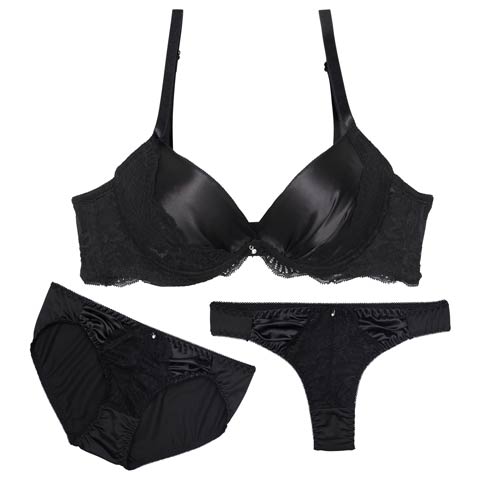 7/30新作!【GHサイズ】【3点セット】グレイスフルサテンレース育乳ブラジャー&フルバック&Tバックショーツ[推し](ブラック-G65/ショーツM)
