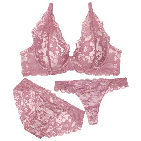 7/11新作!【3点セット】ブルームエレガントレースブラジャー&バック透けフルバック&Tバックショーツ[推し](ピンク-A70/ショーツM)